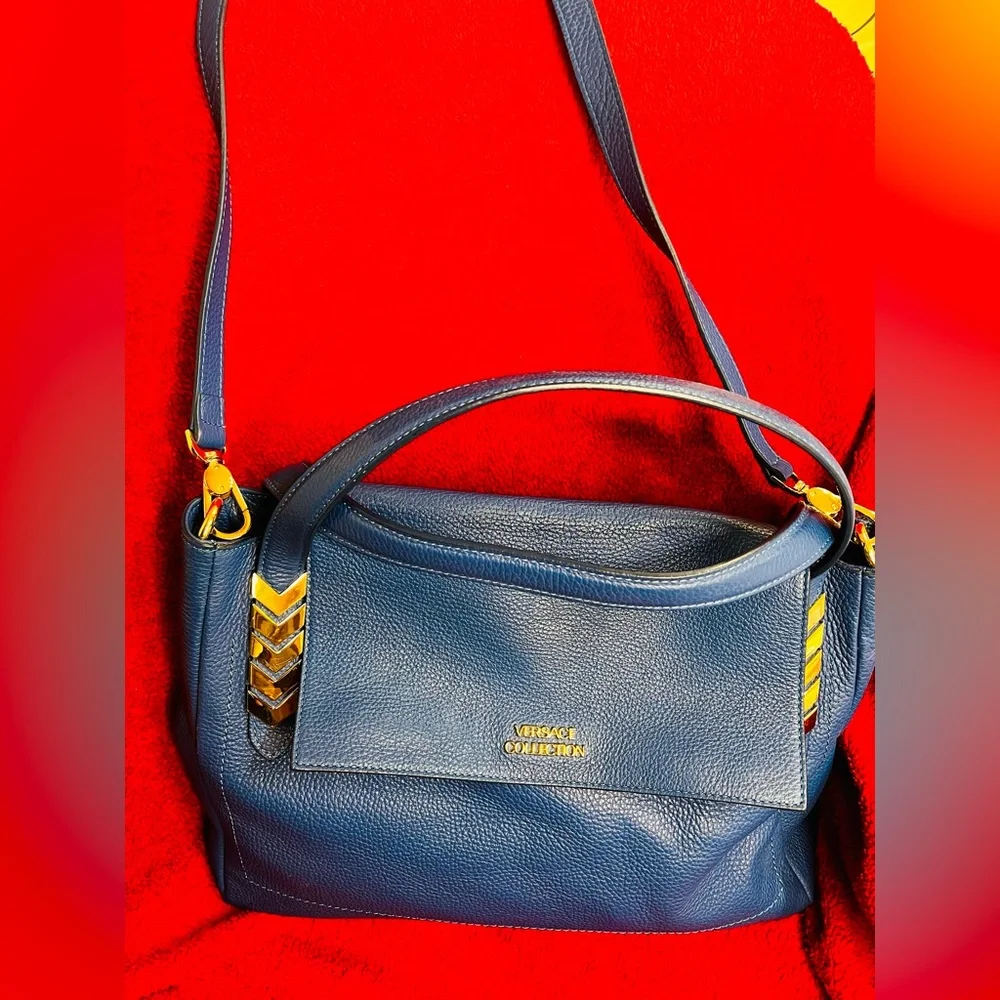 Versace Collection Blue Leather Shoulder Bag - Picture 4 of 8